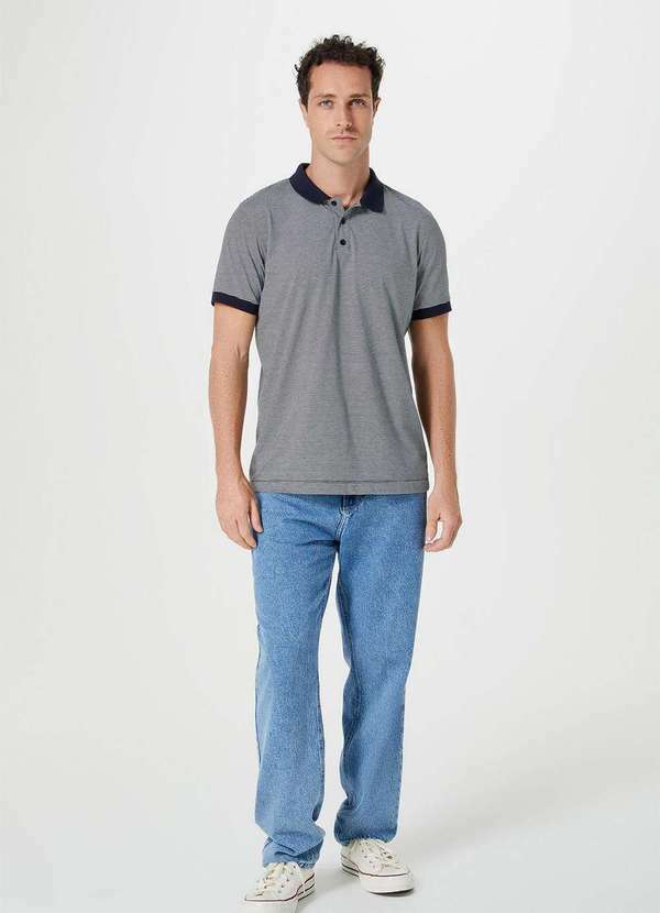 Hering - Camisa Polo Basica Masculina Listrada Preto