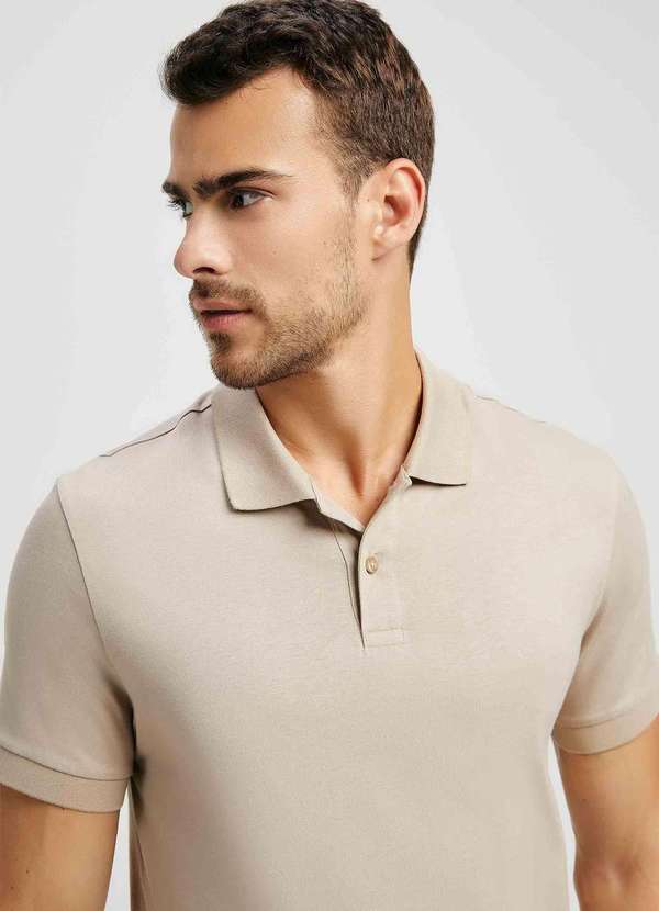 Hering - Camisa Polo Basica Masculina Manga Curta Pima Bege 5