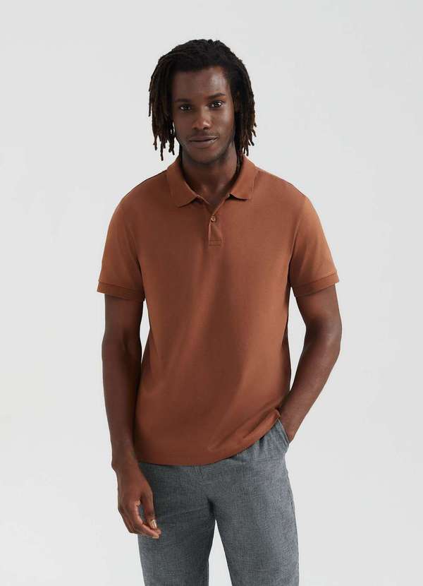Hering - Camisa Polo Basica Masculina Manga Curta Pima Marrom