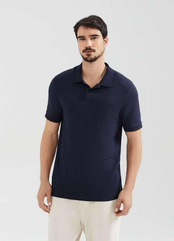 Hering - Camisa Polo Masculina Listrada Manga Curta Azul