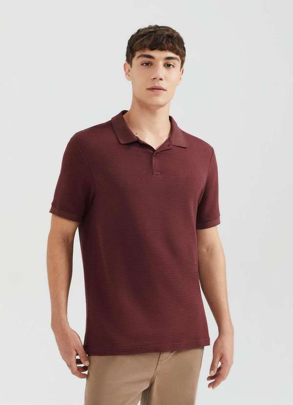 Hering - Camisa Polo Masculina Listrada Manga Curta Vermelho