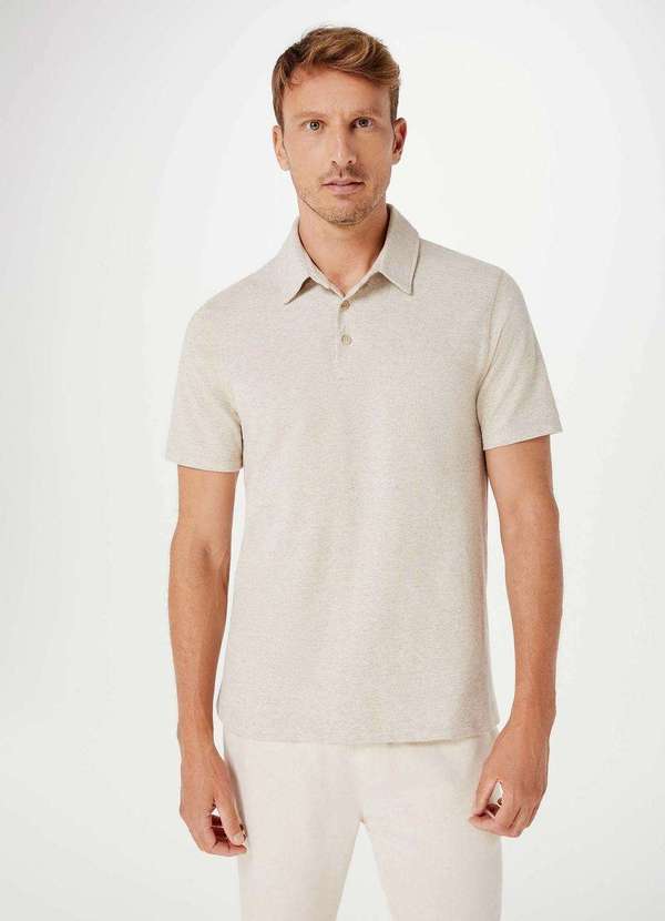 Hering - Camisa Polo Masculina Manga Curta em Linho Branco