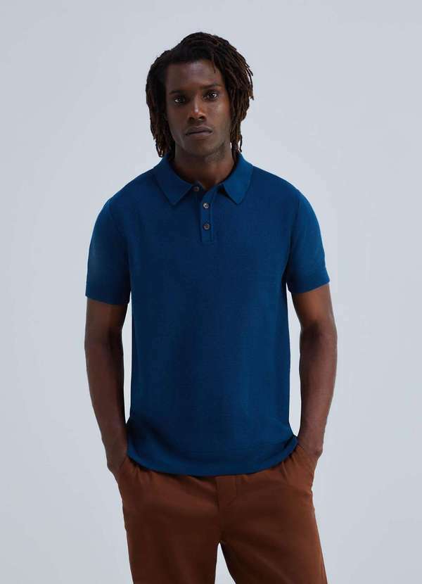 Hering - Camisa Polo Masculina Manga Curta em Trico Azul