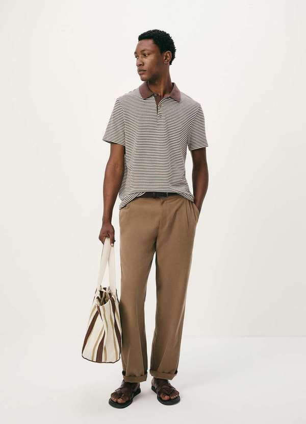 Hering - Camisa Polo Masculina Manga Curta Fio Tinto Bege 4