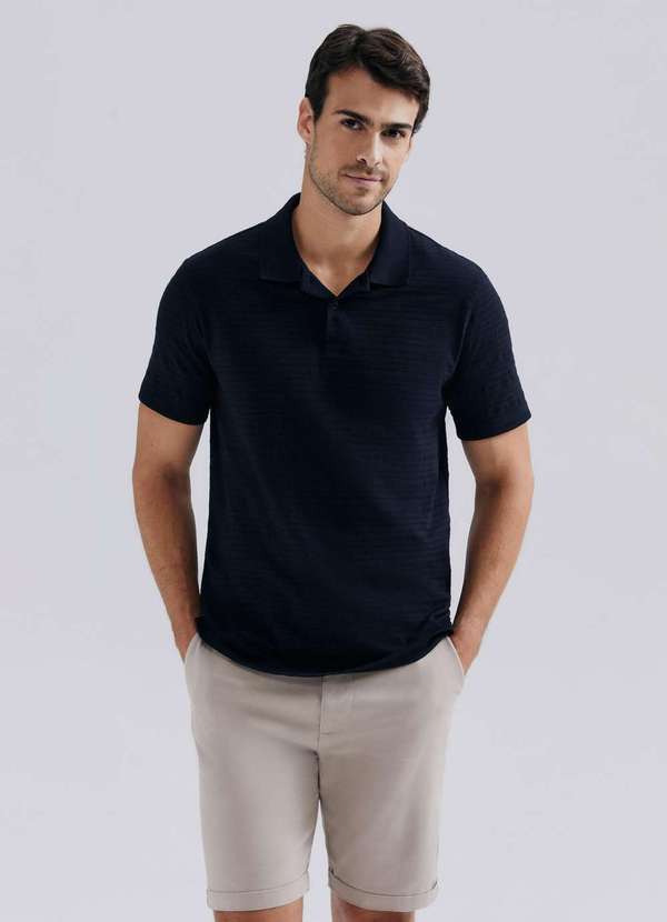 Hering - Camisa Polo Masculina Manga Curta Texturizada Preto