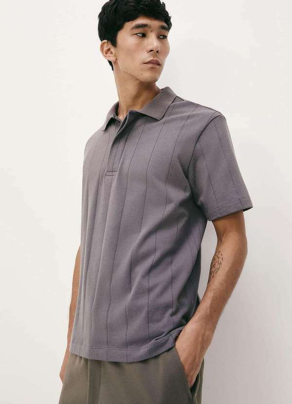 Hering - Camisa Polo Masculina Manga Curta Texturizada Azul