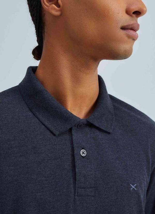 Hering - Camisa Polo Masculina Manga Longa em Piquet Cinza 2