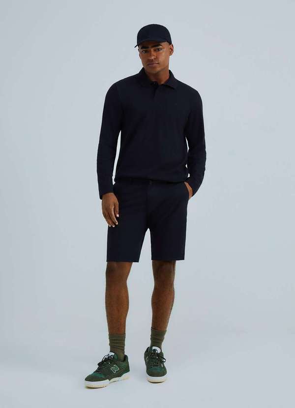 Hering - Camisa Polo Masculina Manga Longa em Piquet Preto 4