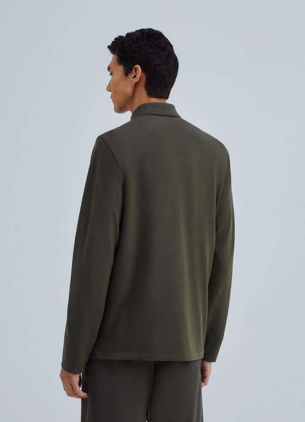 Hering - Camisa Polo Masculina Manga Longa em Piquet Verde 3