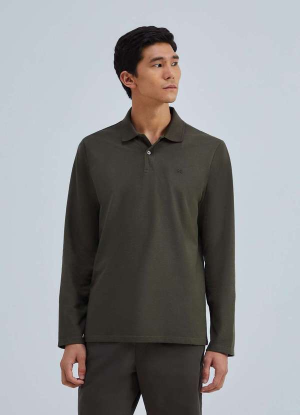 Hering - Camisa Polo Masculina Manga Longa em Piquet Verde 4