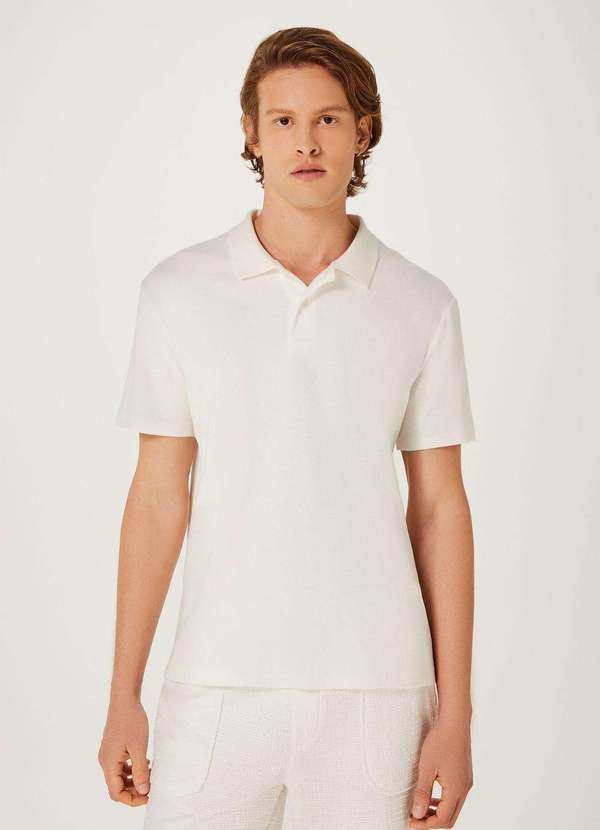 Hering - Camisa Polo Masculina Slim em Ribana Canelada Branco