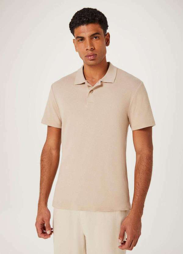Hering - Camisa Polo Masculina Slim em Ribana Canelada Marrom