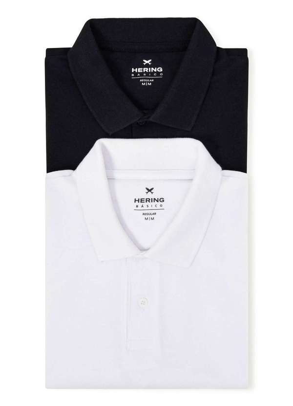 Hering - Kit com 2 Camisas Polo Basicas Masculinas em Piquet Preto
