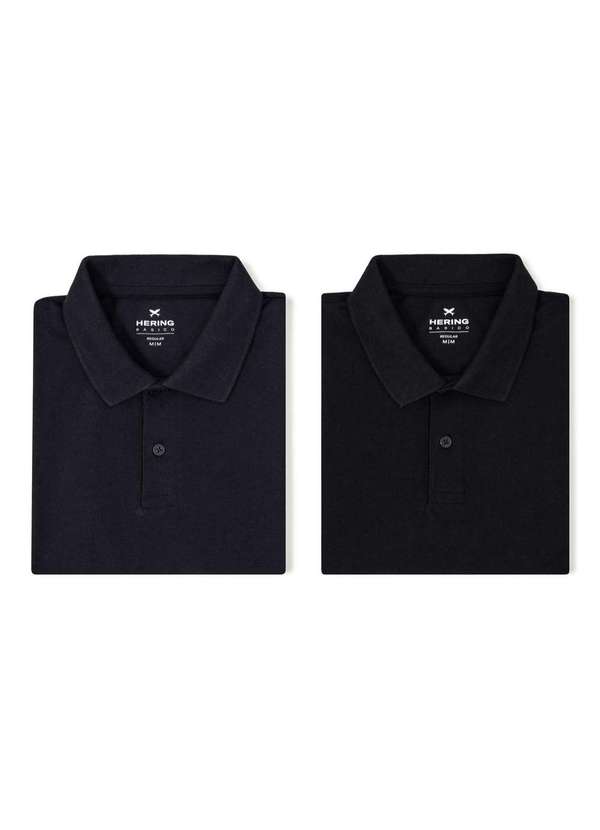 Hering - Kit com 2 Camisas Polo Basicas Masculinas em Piquet Preto 2