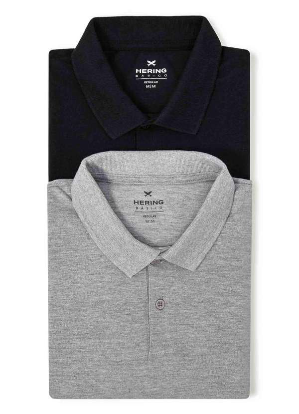 Hering - Kit com 2 Camisas Polo Basicas Masculinas em Piquet Preto