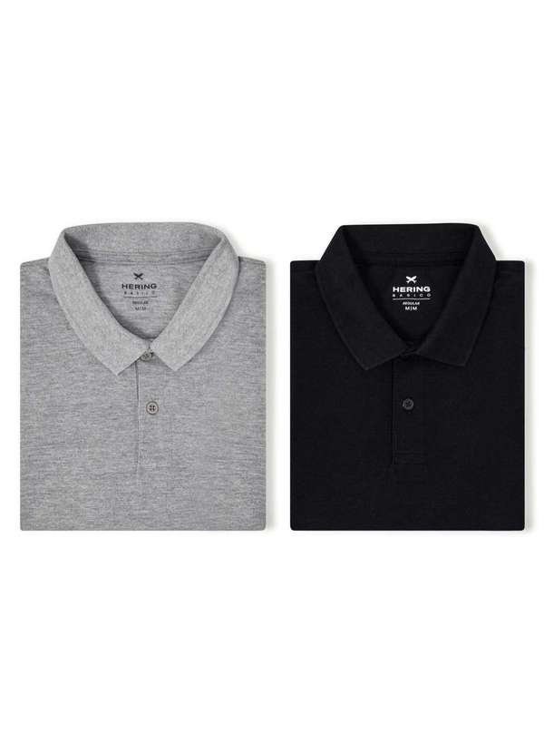 Hering - Kit com 2 Camisas Polo Basicas Masculinas em Piquet Preto 2