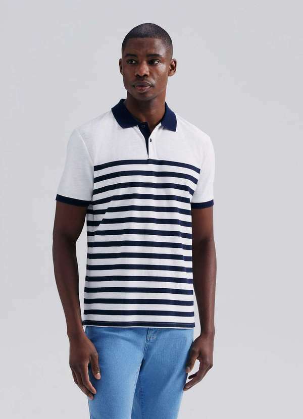 Hering - Polo Masculina Manga Curta Listrada Branco