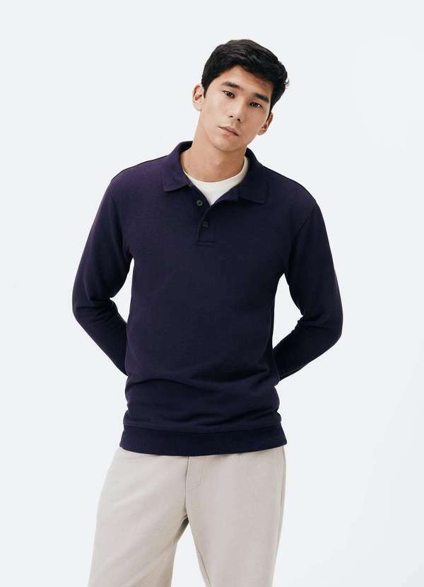 Hering - Polo Masculina Regular em Moletom Azul