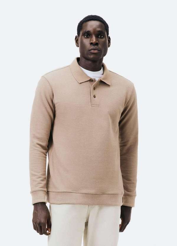 Hering - Polo Masculina Regular em Moletom Bege