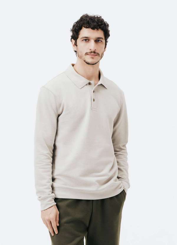 Hering - Polo Masculina Regular em Moletom Cinza