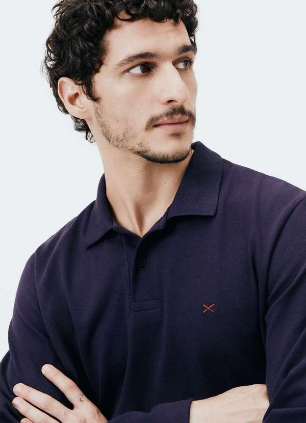 Hering - Polo Masculina Regular em Piquet Azul 2