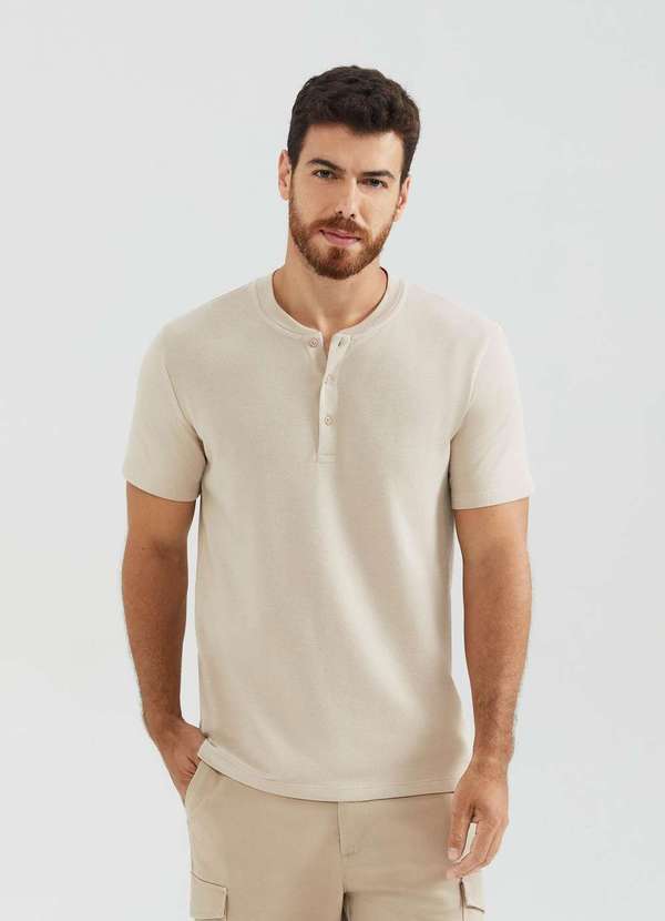 Hering - Camiseta Basica Henley Masculina Texturizada Bege