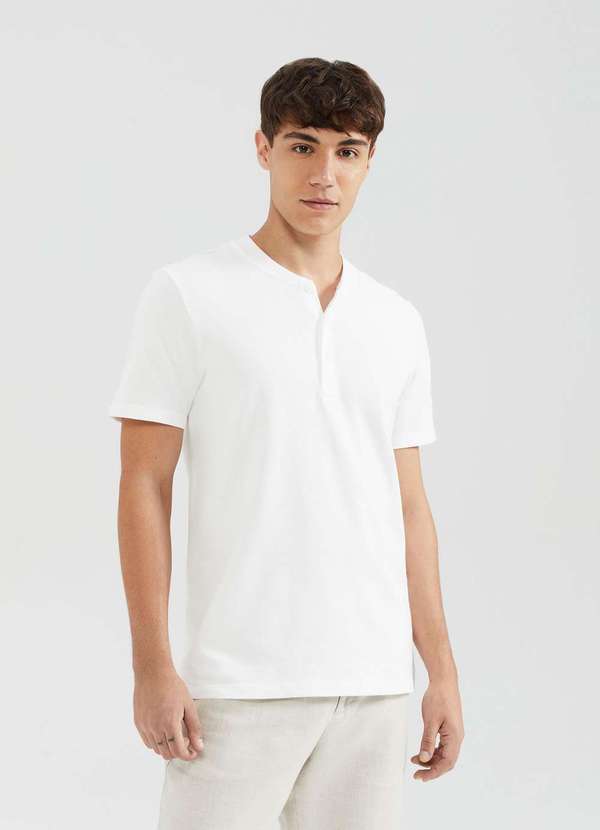 Hering - Camiseta Basica Henley Masculina Texturizada Branco 4