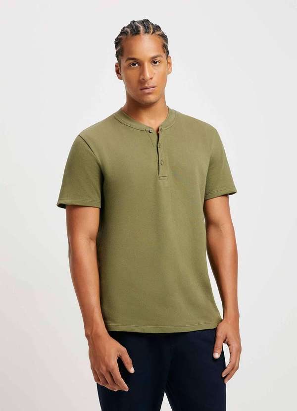 Hering - Camiseta Basica Henley Masculina Texturizada Verde 4