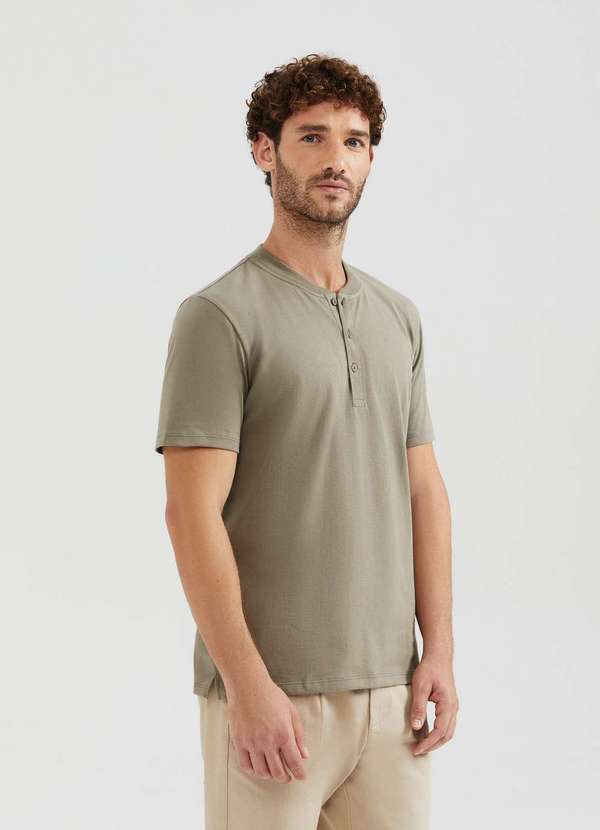 Hering - Camiseta Basica Henley Masculina Texturizada Verde