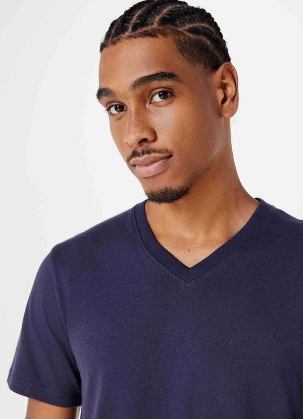 Hering - Camiseta Basica Masculina Manga Curta com Decote V World Azul 2