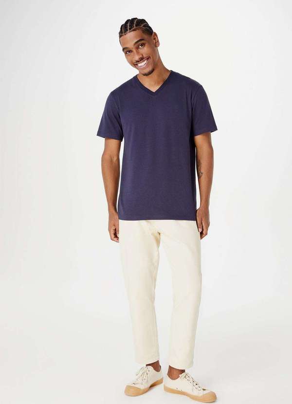 Hering - Camiseta Basica Masculina Manga Curta com Decote V World Azul 4