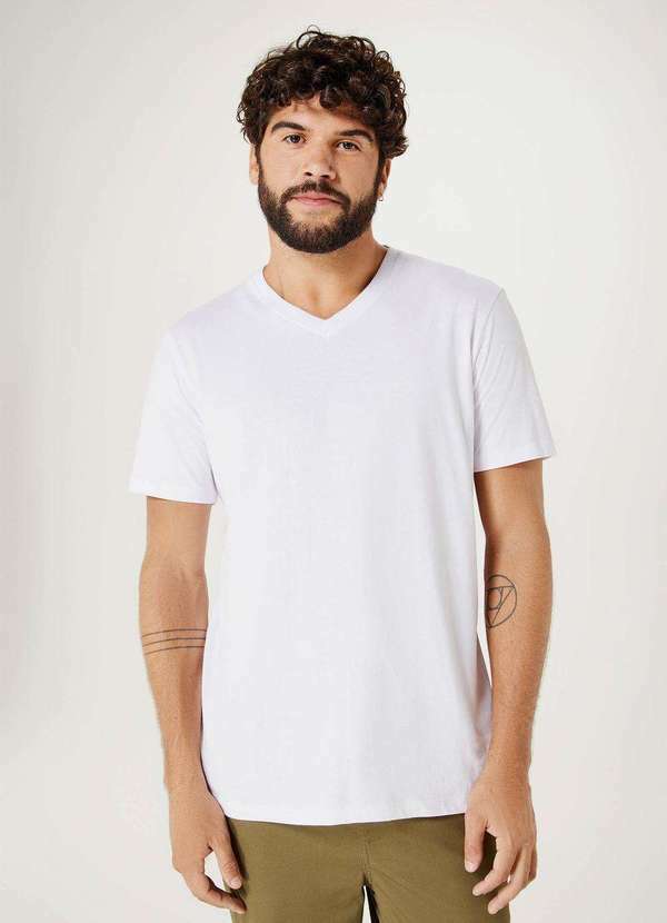 Hering - Camiseta Basica Masculina Manga Curta com Decote V World Branco