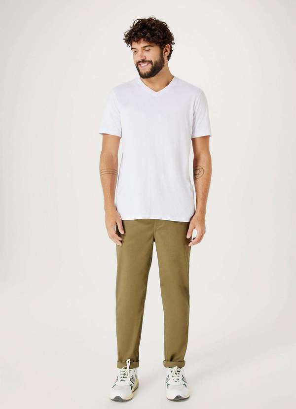 Hering - Camiseta Basica Masculina Manga Curta com Decote V World Branco 4