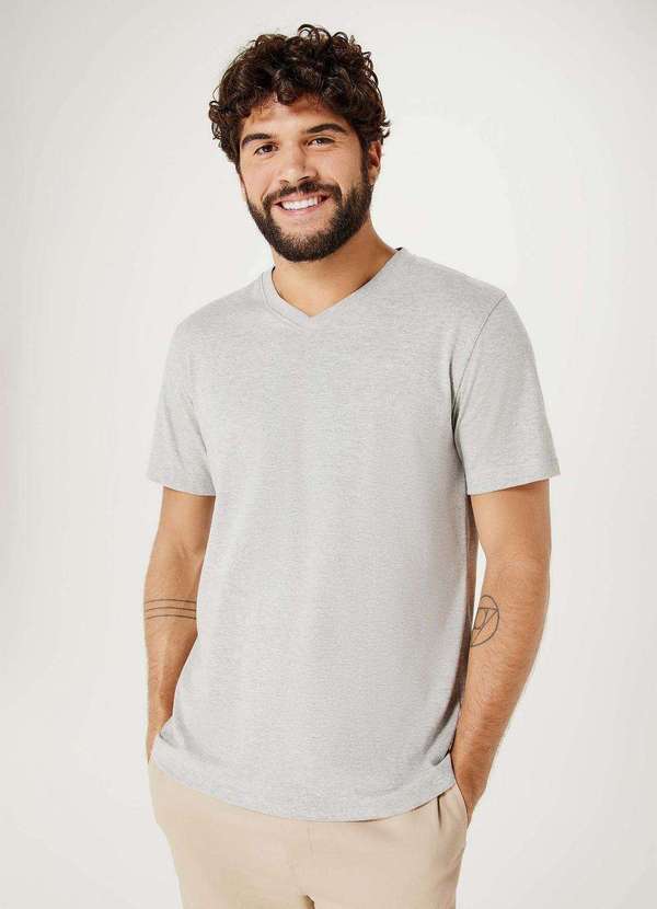 Hering - Camiseta Basica Masculina Manga Curta com Decote V World Cinza