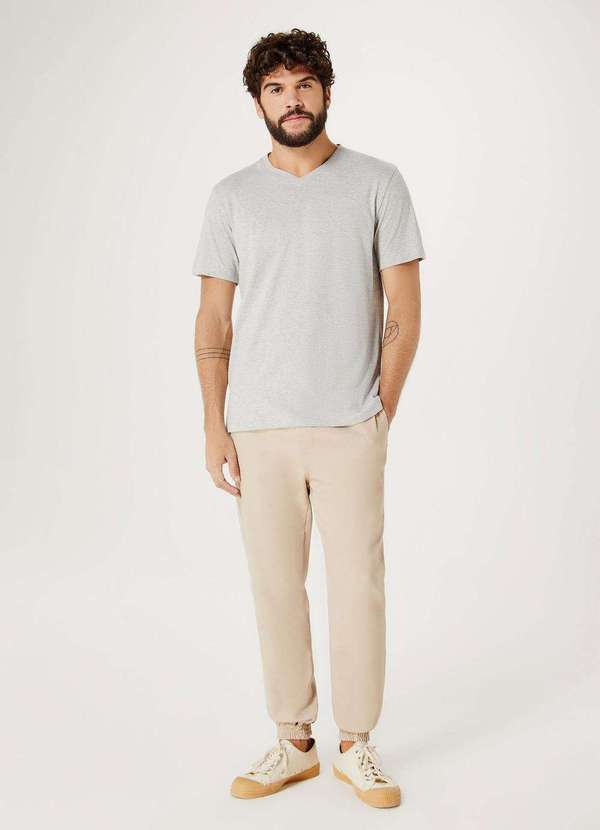 Hering - Camiseta Basica Masculina Manga Curta com Decote V World Cinza 4