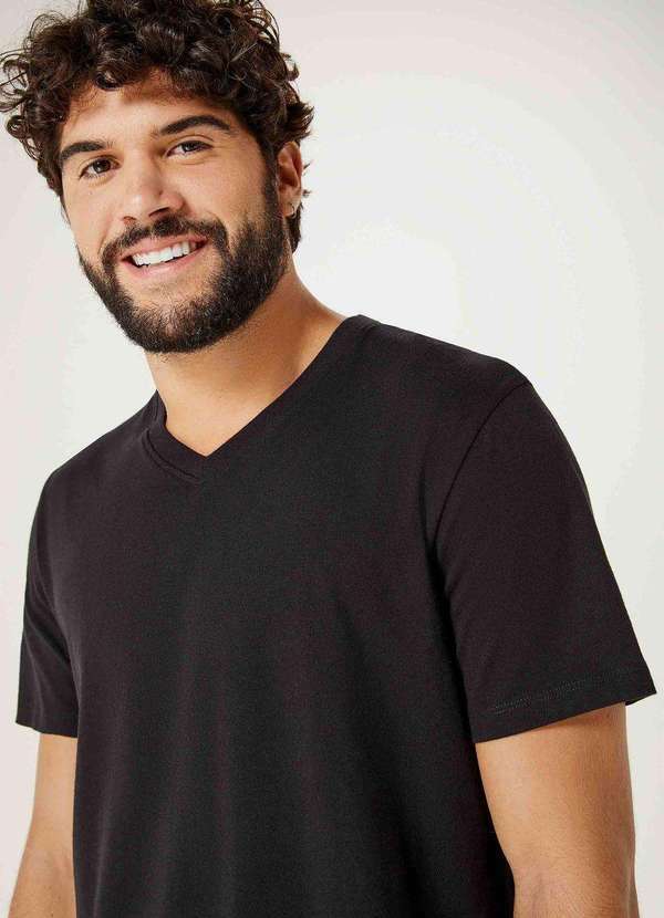 Hering - Camiseta Basica Masculina Manga Curta com Decote V World Preto 2