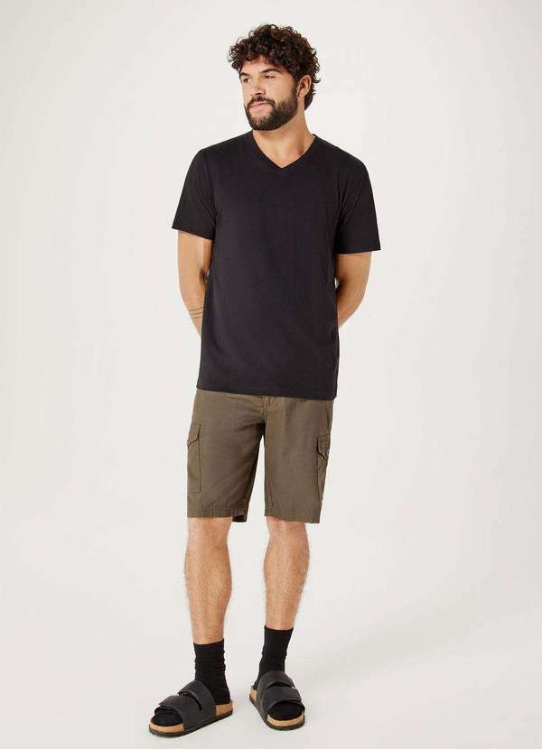 Hering - Camiseta Basica Masculina Manga Curta com Decote V World Preto 4