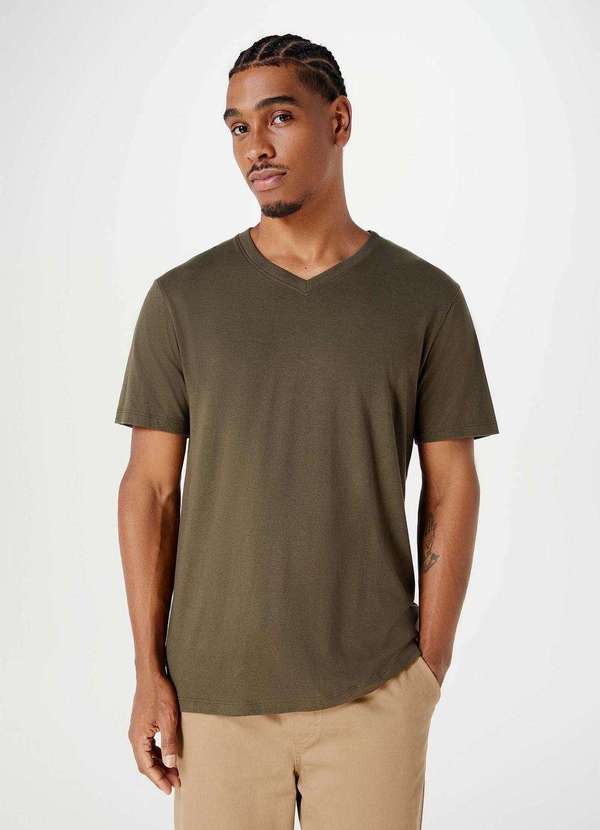 Hering - Camiseta Basica Masculina Manga Curta com Decote V World Verde