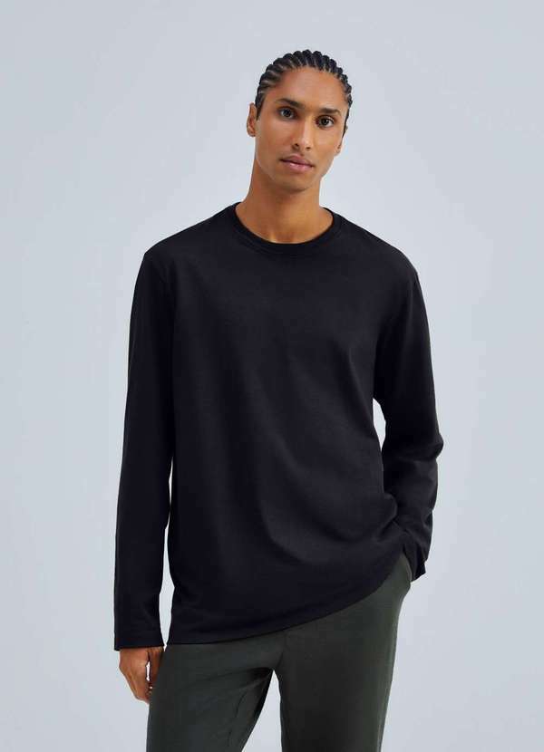 Hering - Camiseta Basica Masculina Manga Longa Comfort Super Cotton Preto