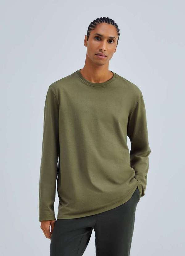 Hering - Camiseta Basica Masculina Manga Longa Comfort Super Cotton Verde
