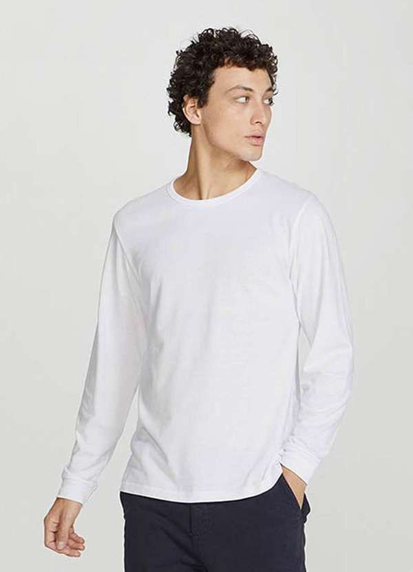 Camiseta Basica Masculina Slim Manga Longa Branco - Hering Oficial
