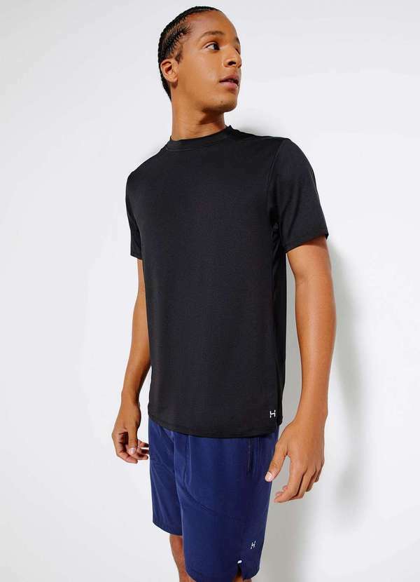 Hering - Camiseta Esportiva Masculina Manga Curta Preto