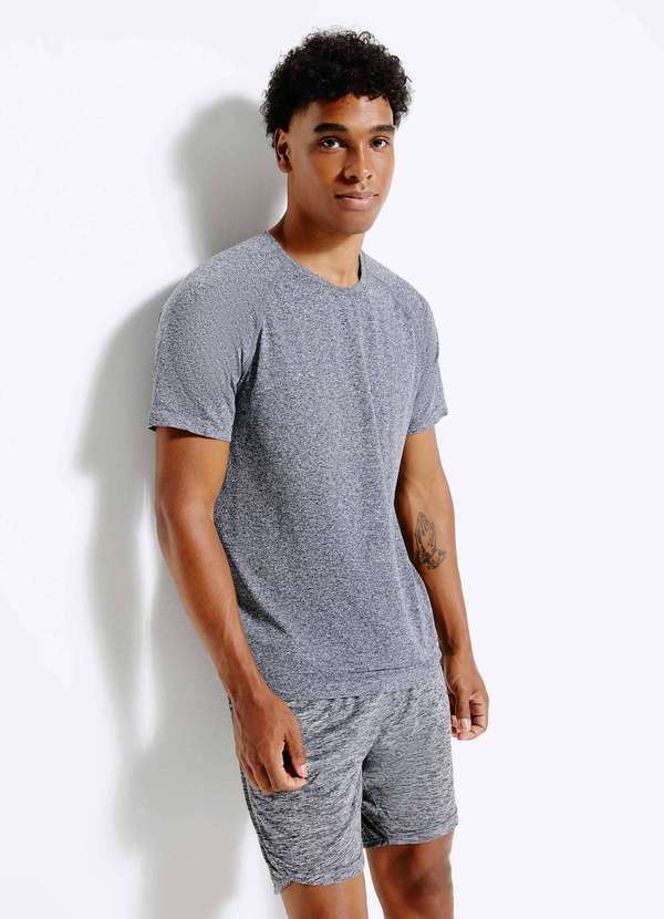 Hering - Camiseta Esportiva Masculina Raglan Mescla Cinza