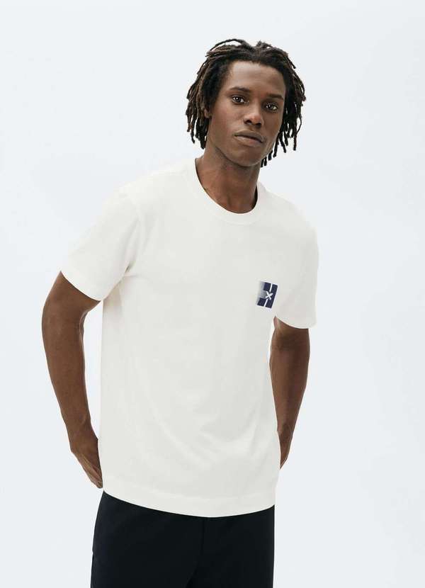 Hering - Camiseta Masculina Comfort Estampada Branco