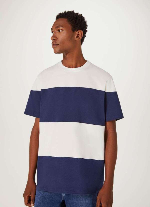 Hering - Camiseta Masculina Manga Curta com Recortes Azul