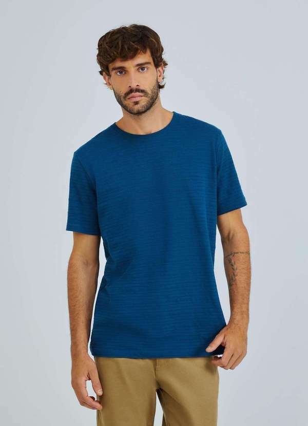 Hering - Camiseta Masculina Manga Curta em Malha Texturizada Azul