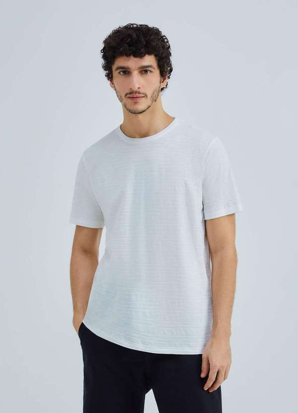 Hering - Camiseta Masculina Manga Curta em Malha Texturizada Branco