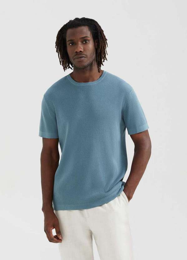 Hering - Camiseta Masculina Manga Curta em Trico Azul