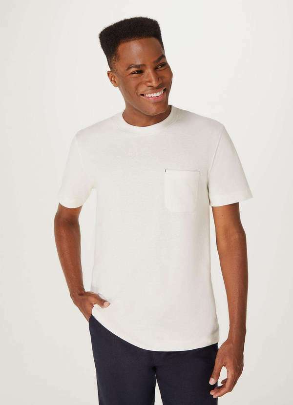 Hering - Camiseta Masculina Manga Curta Texturizada com Bolso Nude