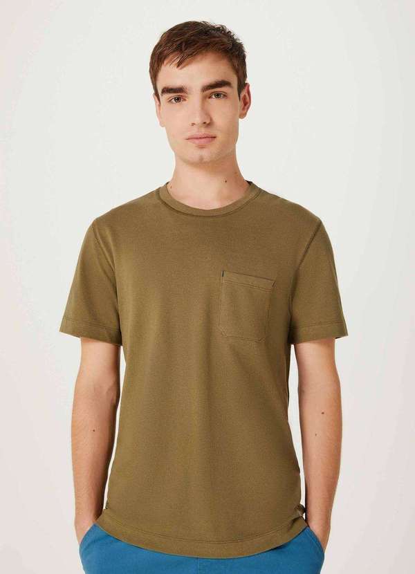 Hering - Camiseta Masculina Manga Curta Texturizada com Bolso Verde